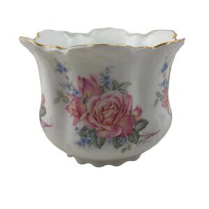 Vintage Crown Fine Bone China Floral Vase Hand-Painted Roses Gold Trim England